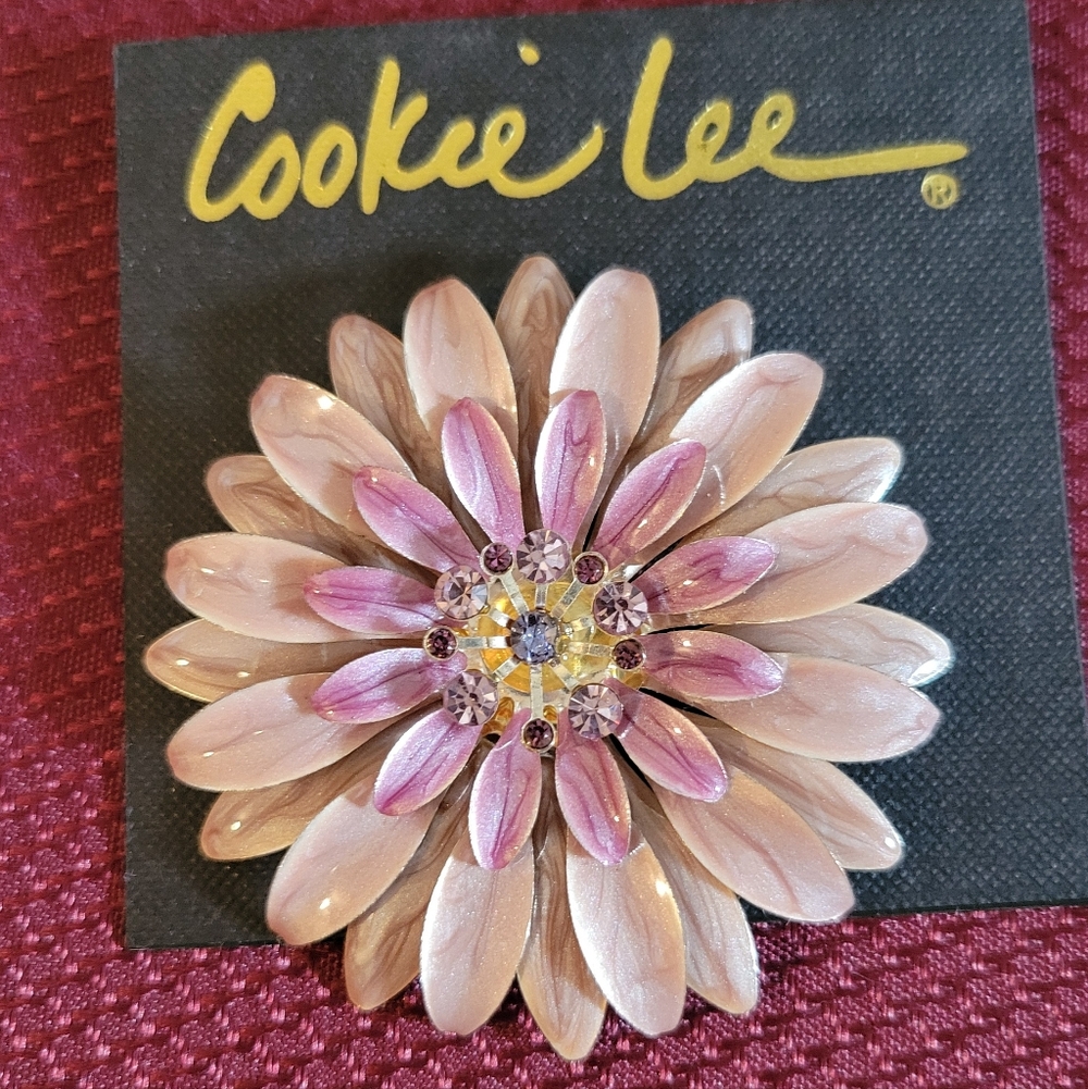 Cookie Lee Purple & Lavender Crystal Flower Brooch